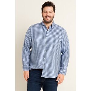 Banana‎ Republic Mens XL 100% Linen Plaid Button Down Shirt Blue White